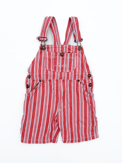 Red striped short overalls size 2/3Y