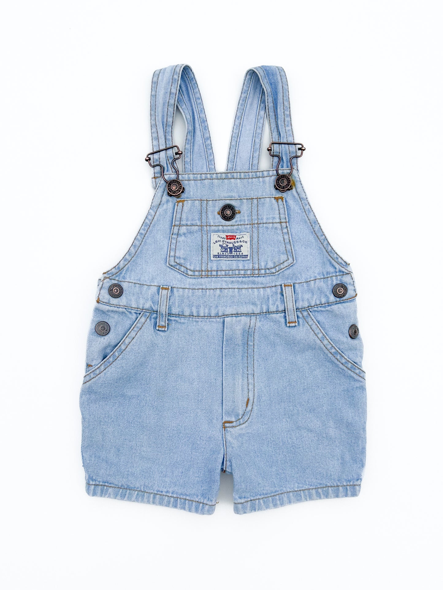 Light wash short overalls size 6M