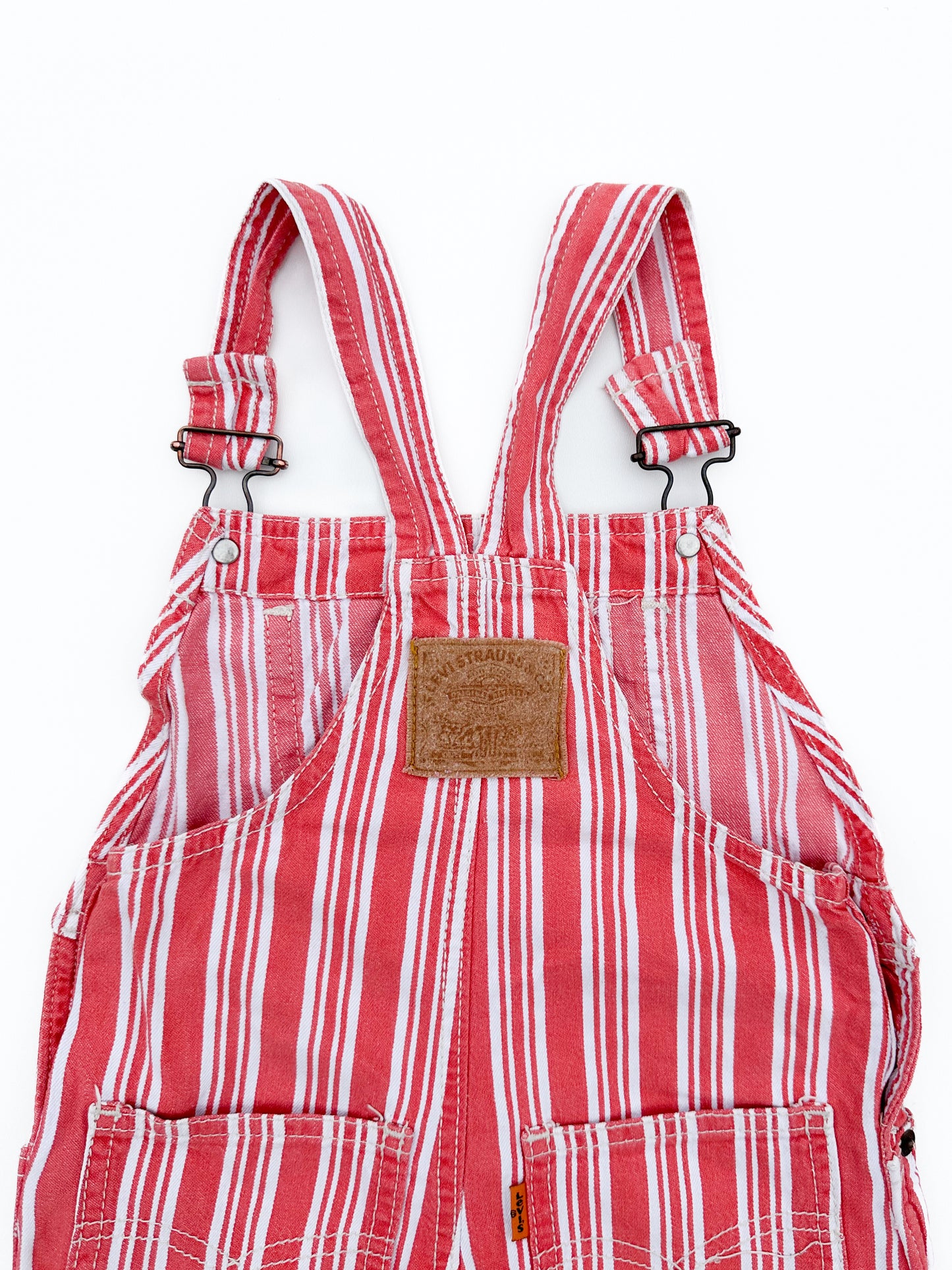 Red striped short overalls size 2/3Y