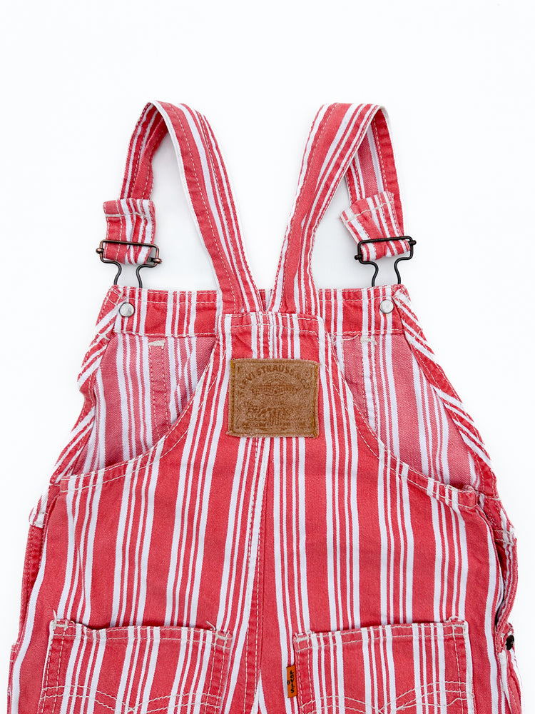 Red striped short overalls size 2/3Y